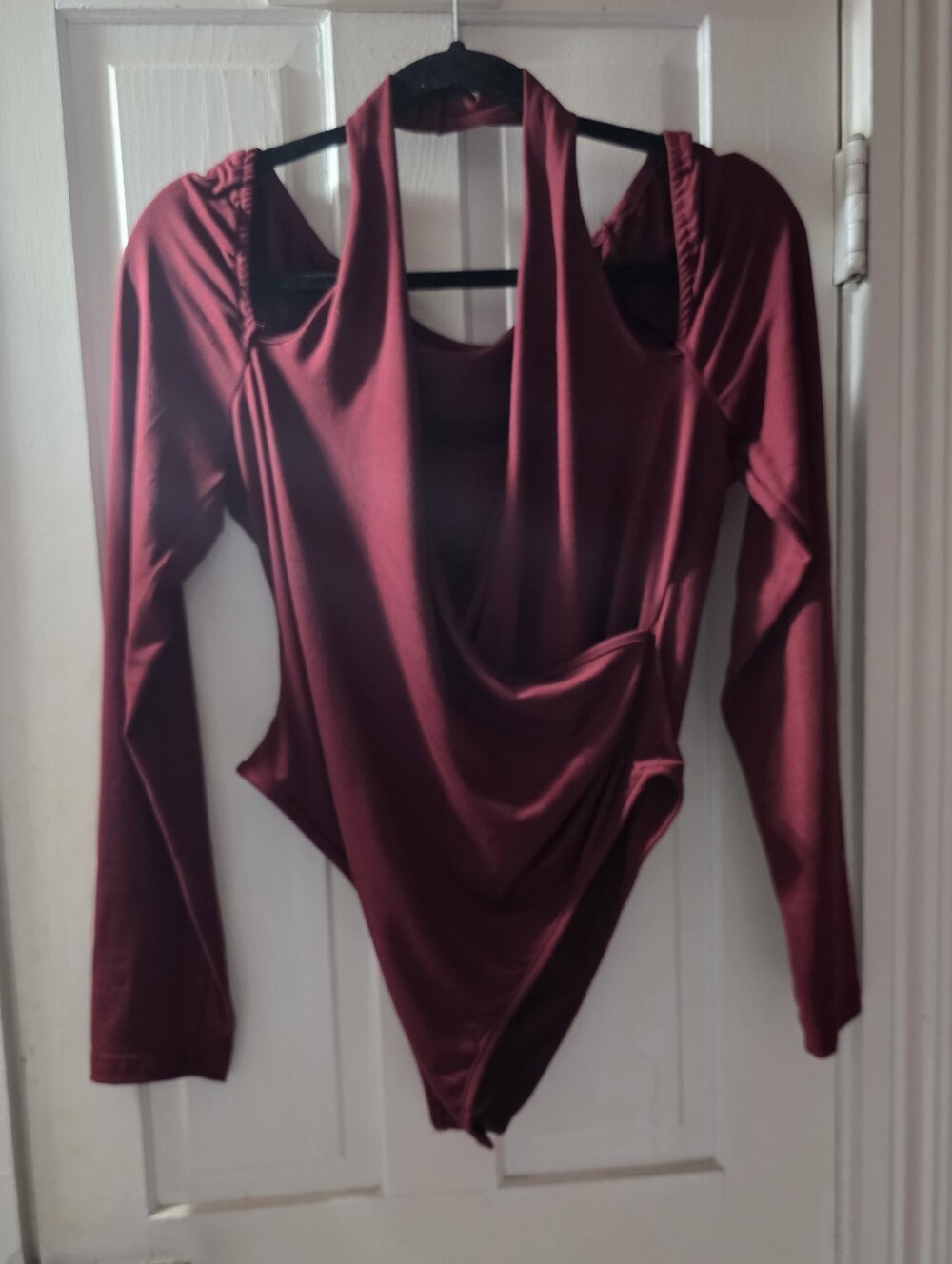 Women’s Burgundy Draped Long-Sleeve Bodysuit